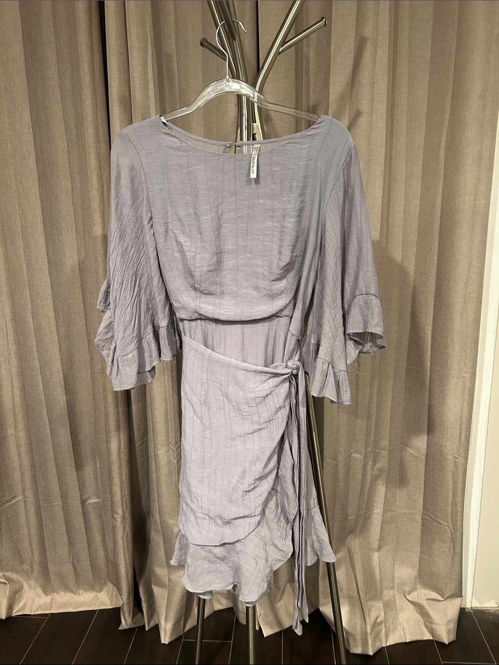 Soft Lavender Ruffle Wrap Dress with Tie Waist